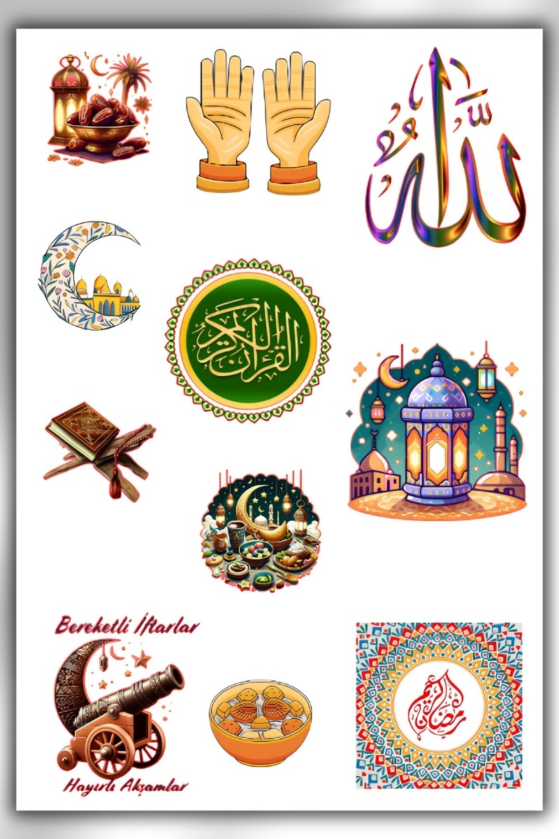 6' Lı Ramazan ve İslami Temalı Sticker Seti / Bullet Journal Scrapbook Kolaj için uygun