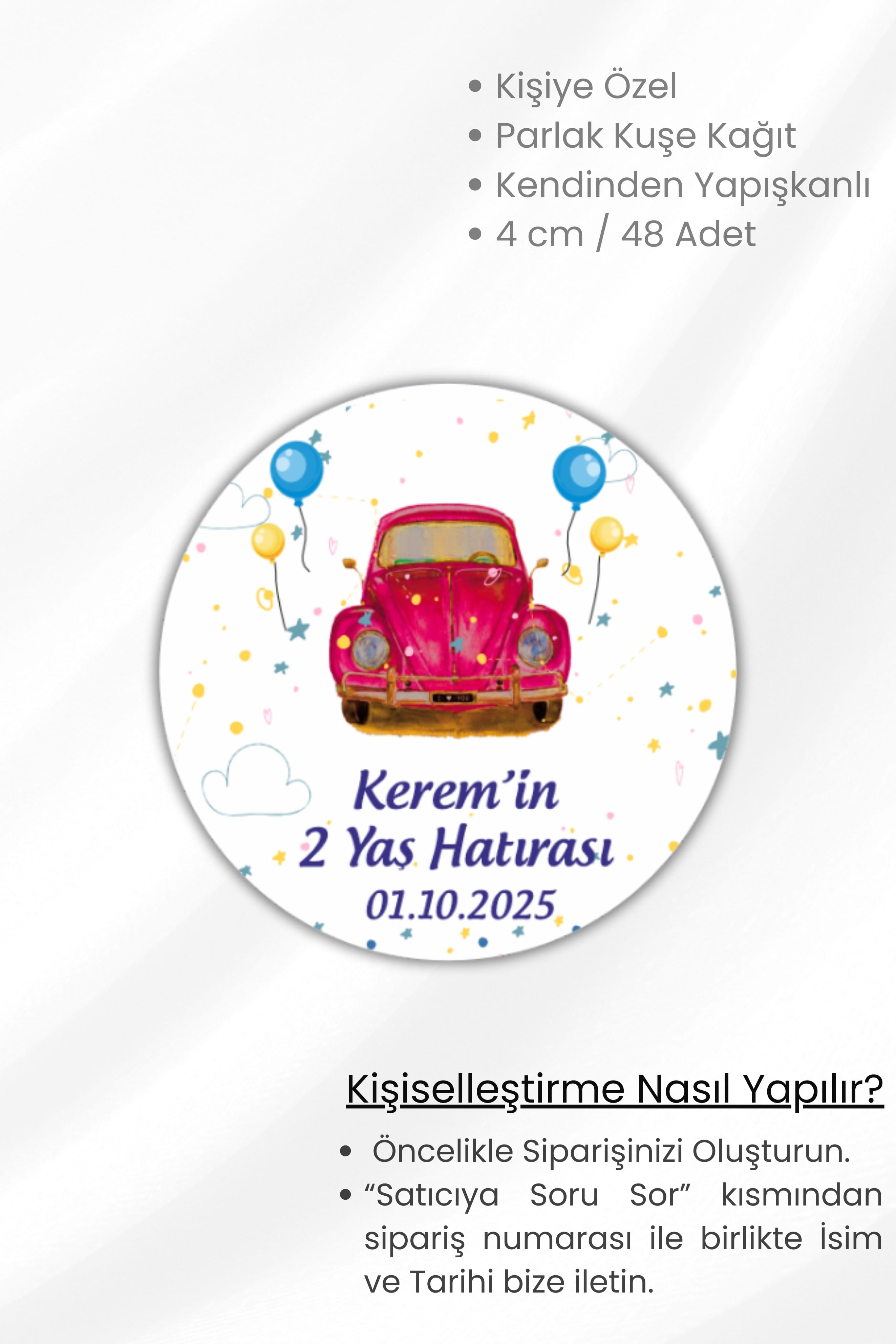 İsme/Kişiye Özel Doğum Günü Babyshower Hoşgeldin Bebek Etiketi 4 cm 48 Adet Etiket