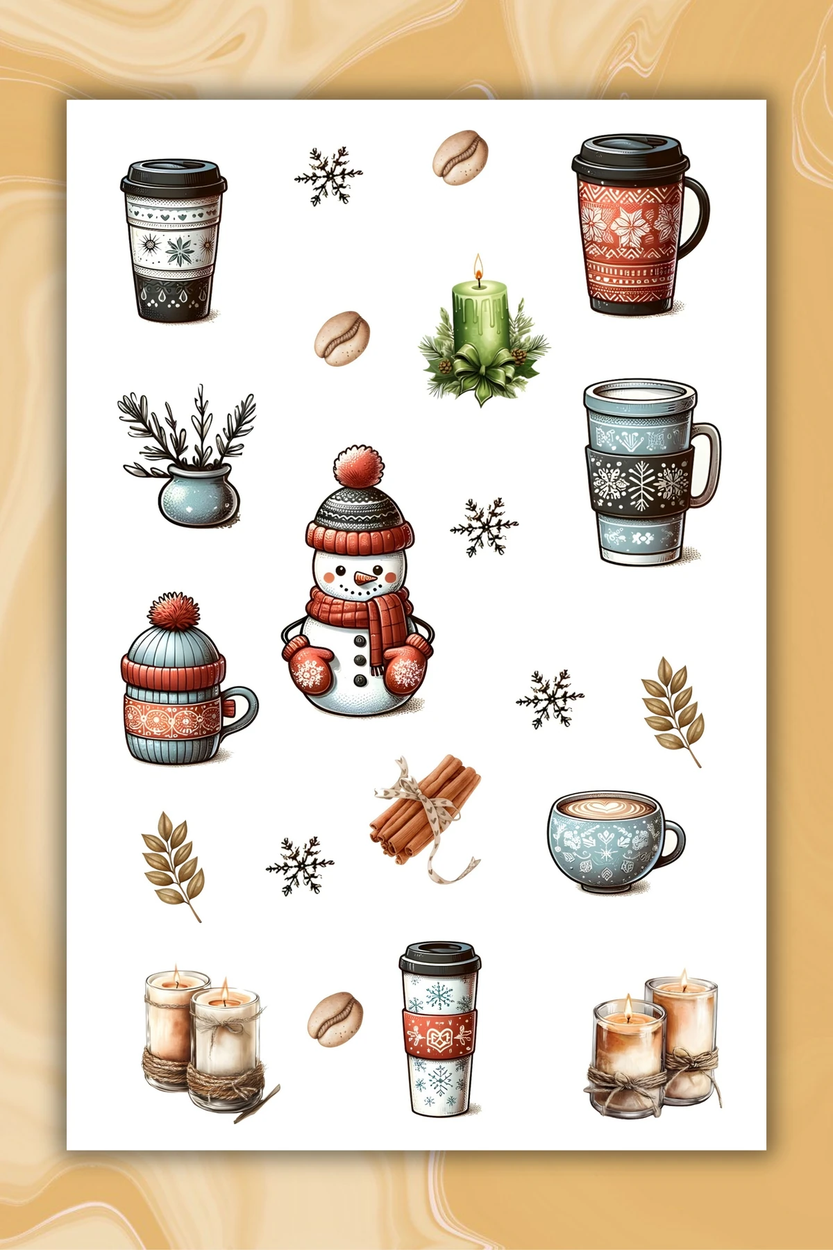 2 'Li Kahve Temalı Sticker Etiket Seti - Coffee Sticker - Laptop Notebook Telefon