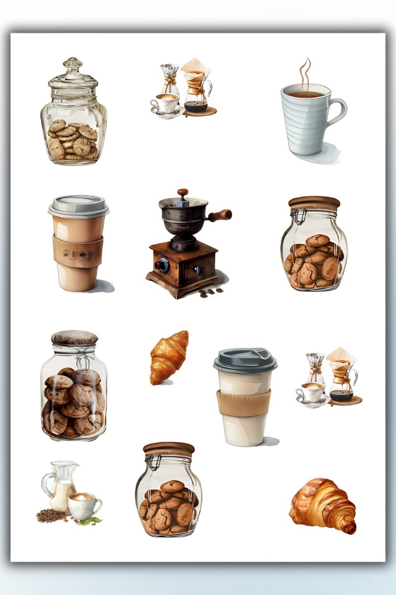 Birikiyedi Kahve Bisküvi Temalı Sticker Planner Ajanda Bullet Journal Için Uygun Etiket