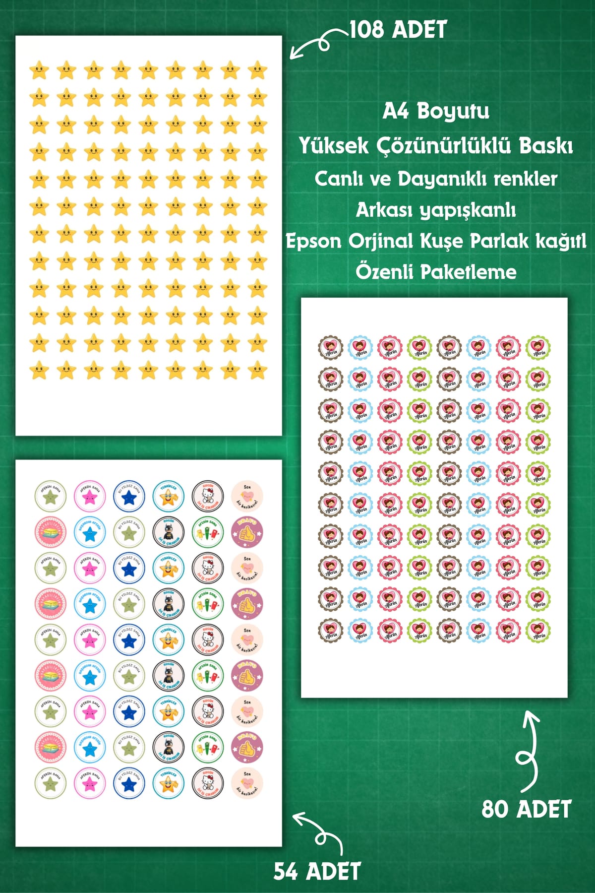 8 Sayfa Öğretmen Sticker Seti Öğrenci/ Ödül/ Ödev Stickerı/Motivasyon/450 den Fazla Etiket