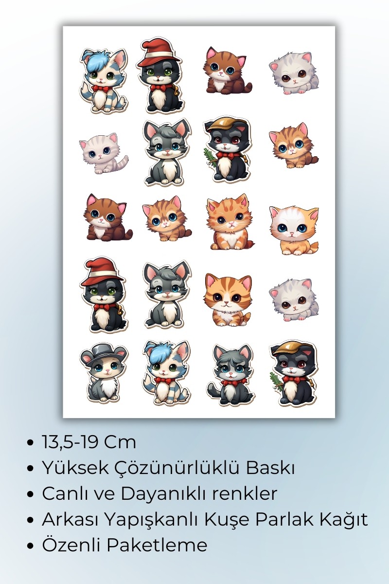 Birikiyedi Sevimli Kedi Temalı Sticker Planner Ajanda Bullet Journal Için Uygun