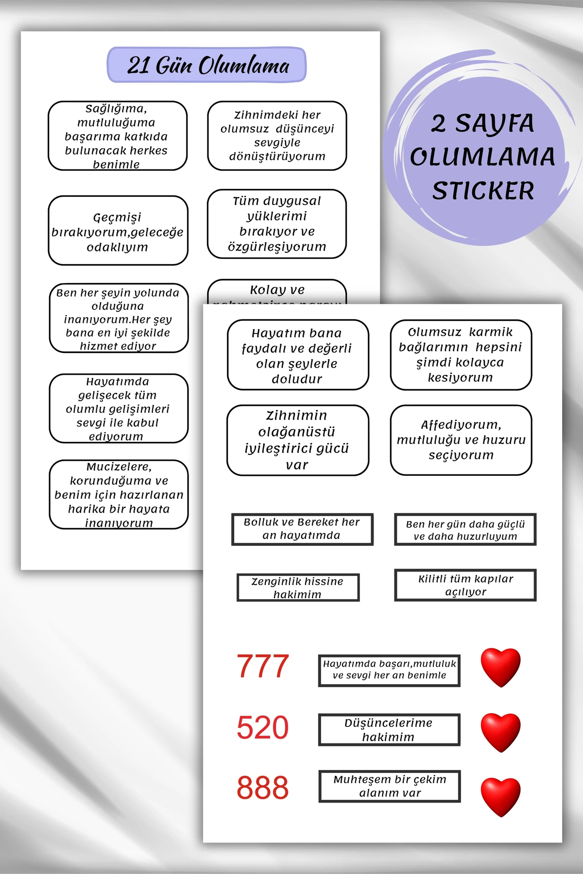 2 Sayfalık Olumlama Sticker Seti/Manifest/Motivasyon/Bullet Journal için Uygun