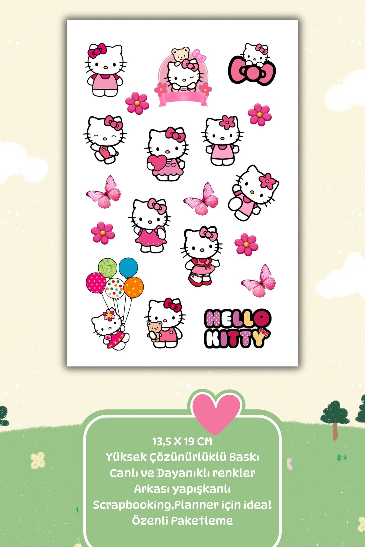 2 'Li Hello Kitty ve Sevimli Kelebek Set Sticker/Etiket/Hediye/Matara/Laptop/Defter