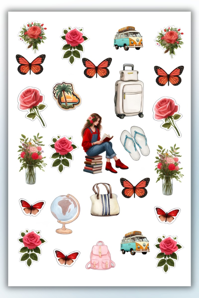 Birikiyedi Seyahat Temalı 3 lü set Sticker Planner Ajanda Bullet Journal Için Uygun Set
