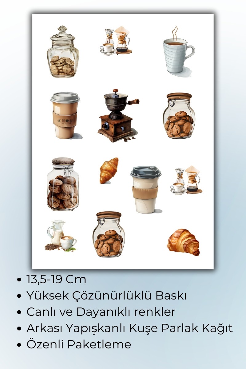 Birikiyedi Kahve Bisküvi Temalı Sticker Planner Ajanda Bullet Journal Için Uygun Etiket