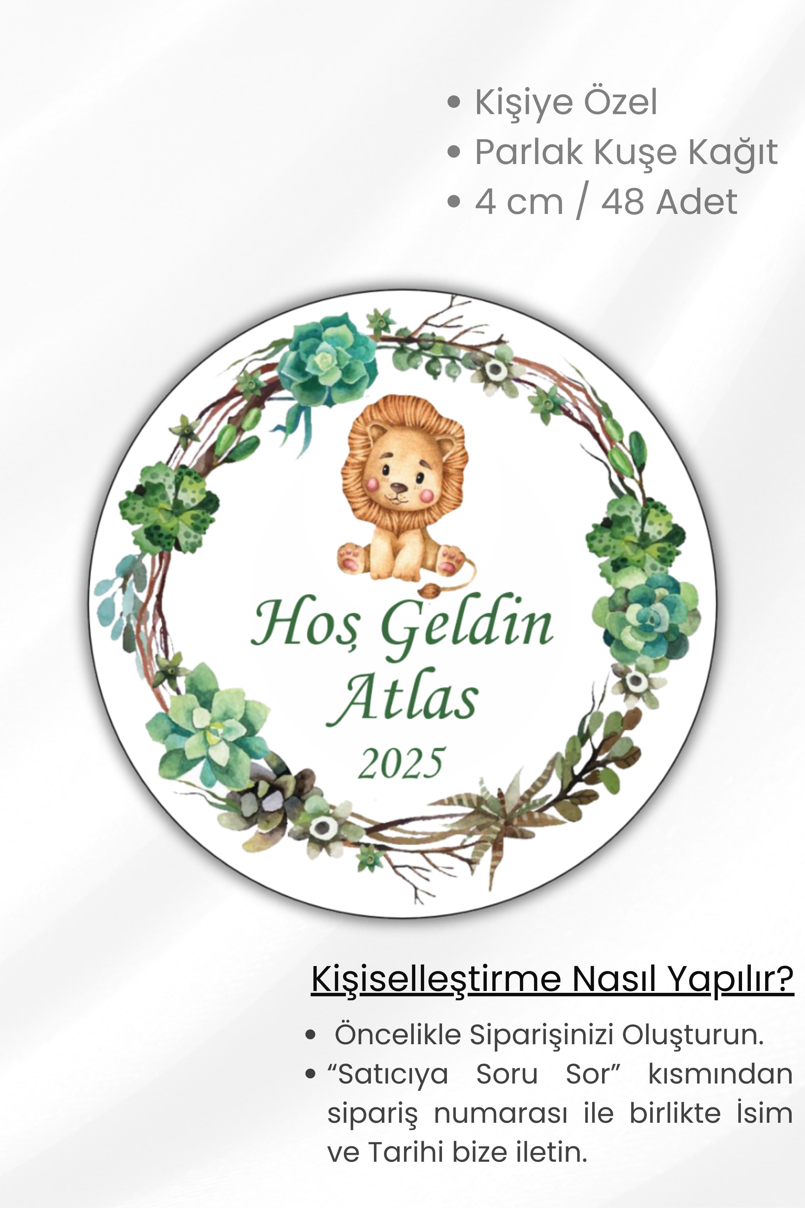 İsme/Kişiye Özel Doğum Günü Babyshower Hoşgeldin Bebek Etiketi 4 cm 48 Adet Etiket