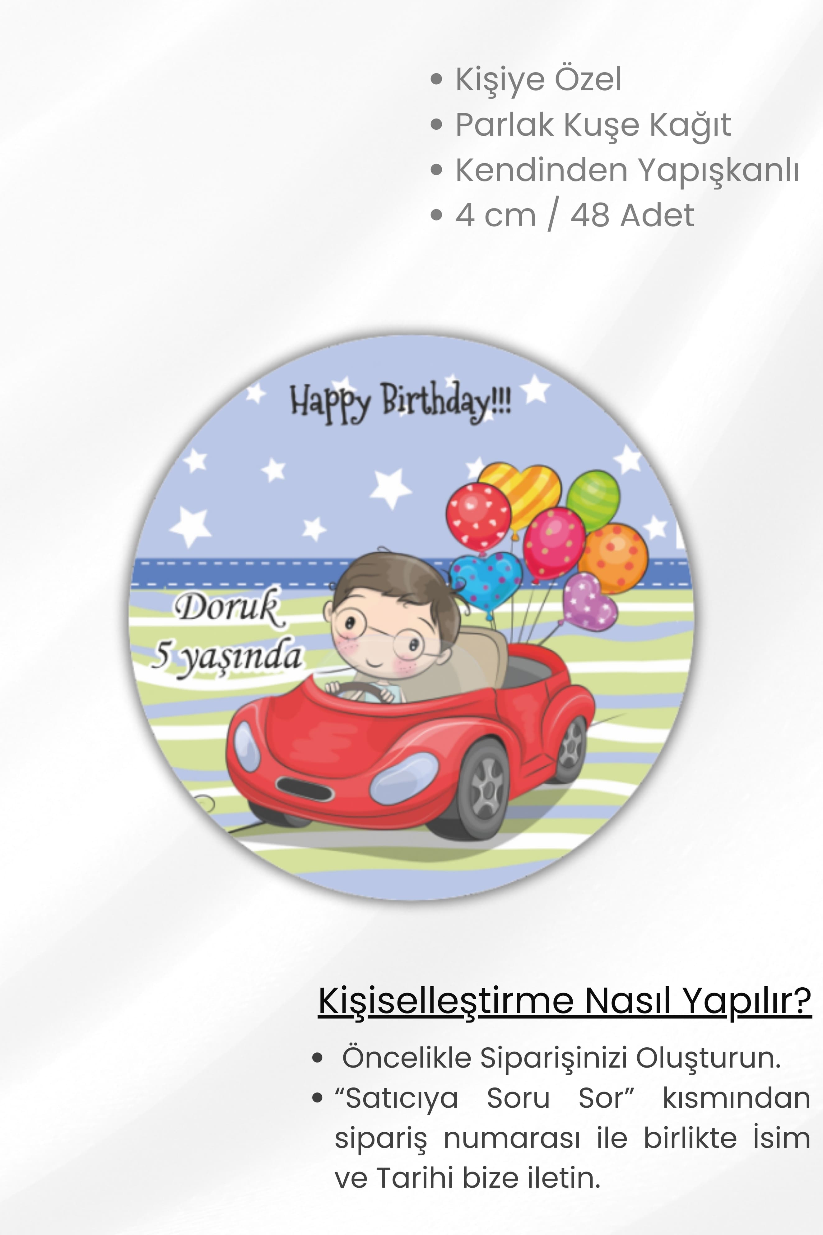 İsme Özel Doğum Günü Babyshower Hoşgeldin Bebek Etiketi 4 cm 48 Adet Etiket Sticker