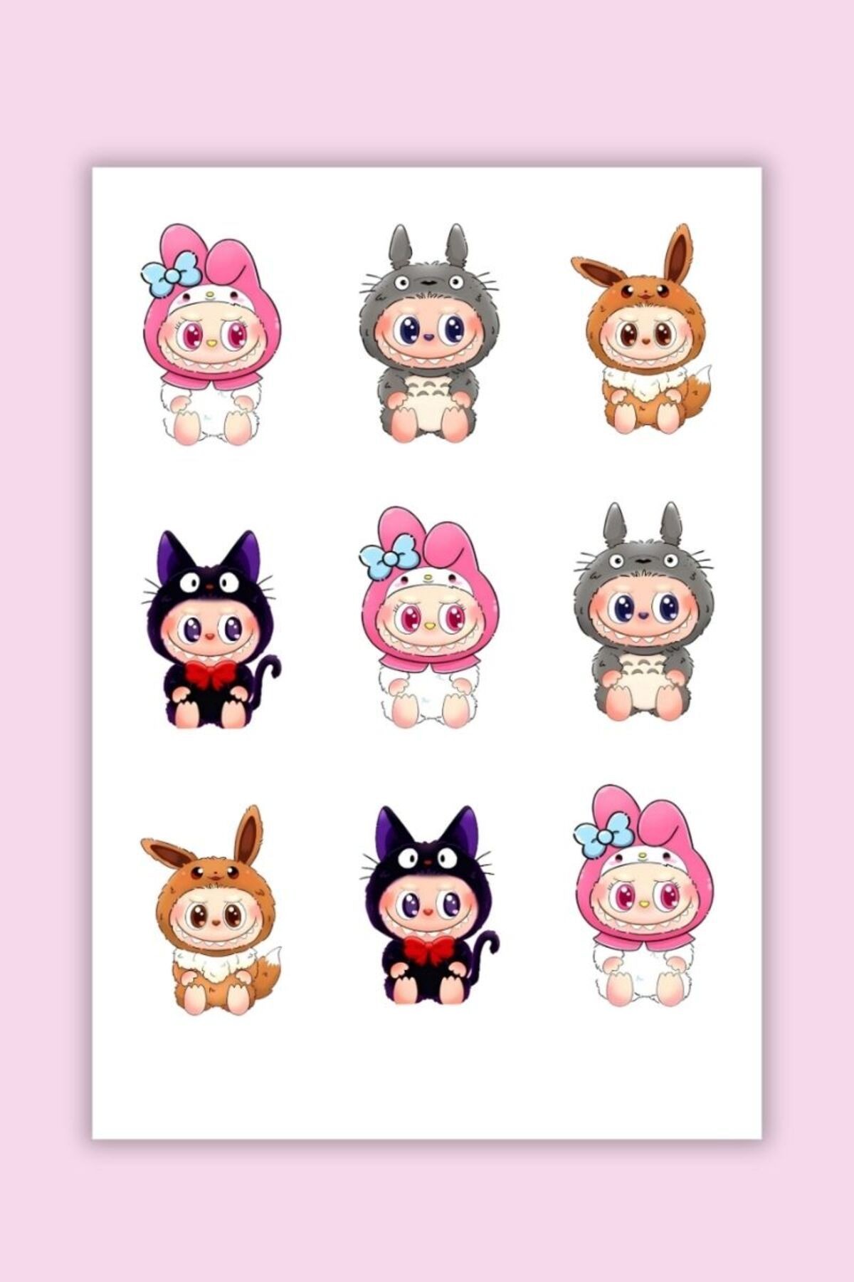 4'Lü Labubu Temalı Sticker Set Ajanda Bullet Journal Için Uygun Set/Laptop/Notebook/Defter/Matara