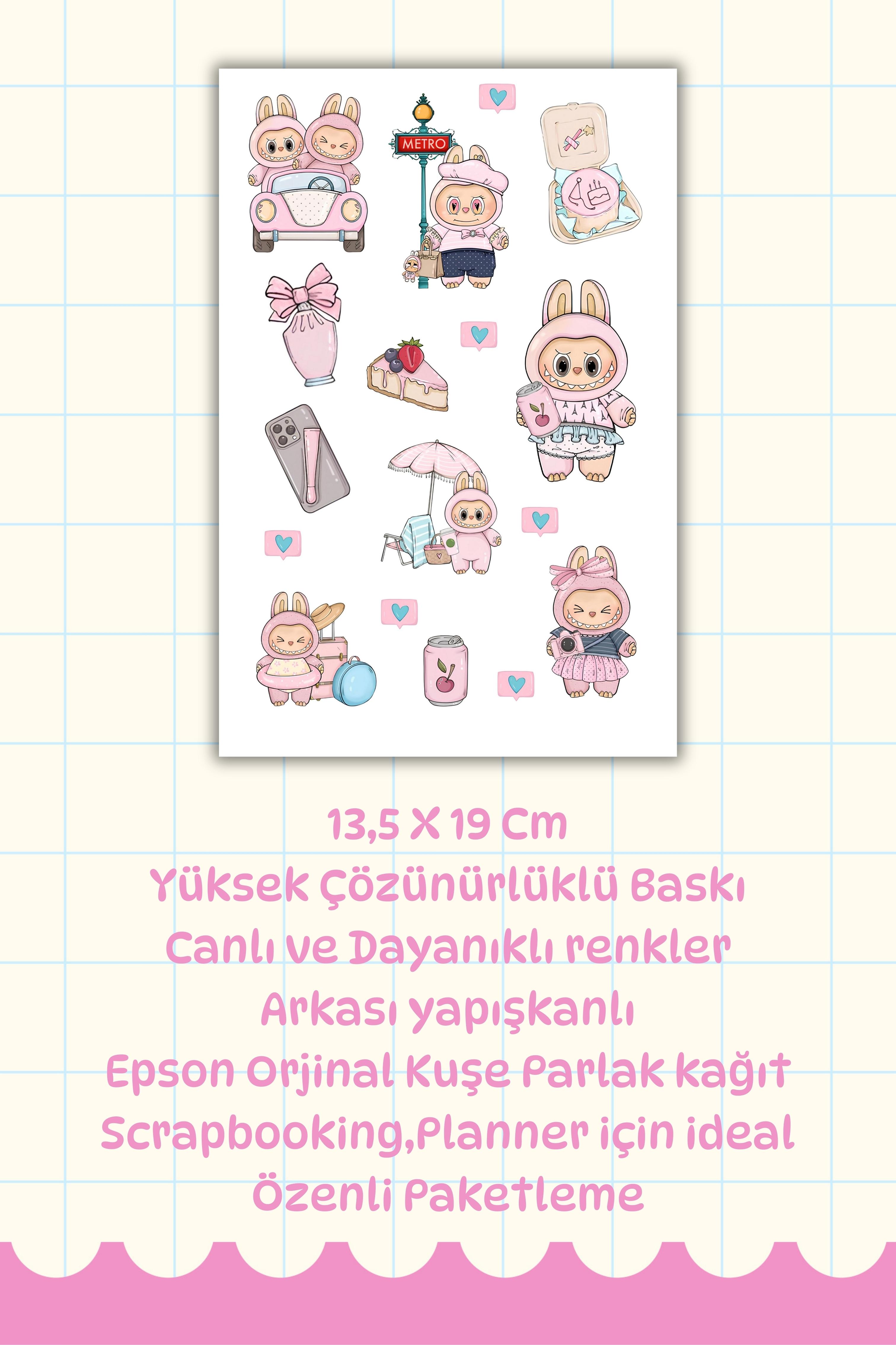 Labubu Sticker /Sevimli Karakter Çıkartma Sayfaları Ajanda, Bullet Journal,Laptop/Matara