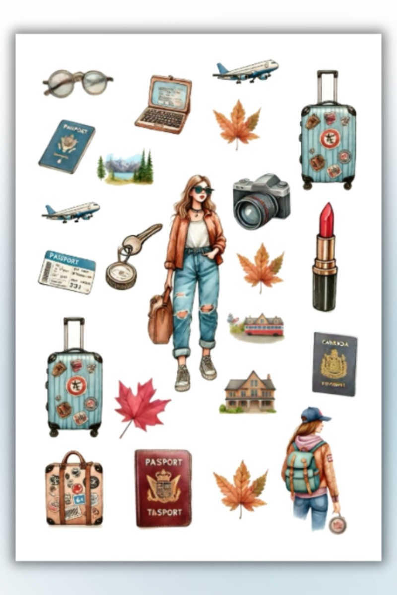 Birikiyedi Seyahat Temalı 3 lü set Sticker Planner Ajanda Bullet Journal Için Uygun Set