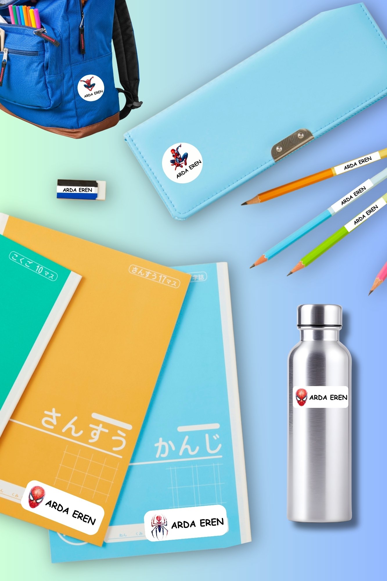 İsme Özel Okul Etiketi Kalem/Defter/Matara Etiketi Sticker Sevimli Kediler/Cat Temalı 192 Adet
