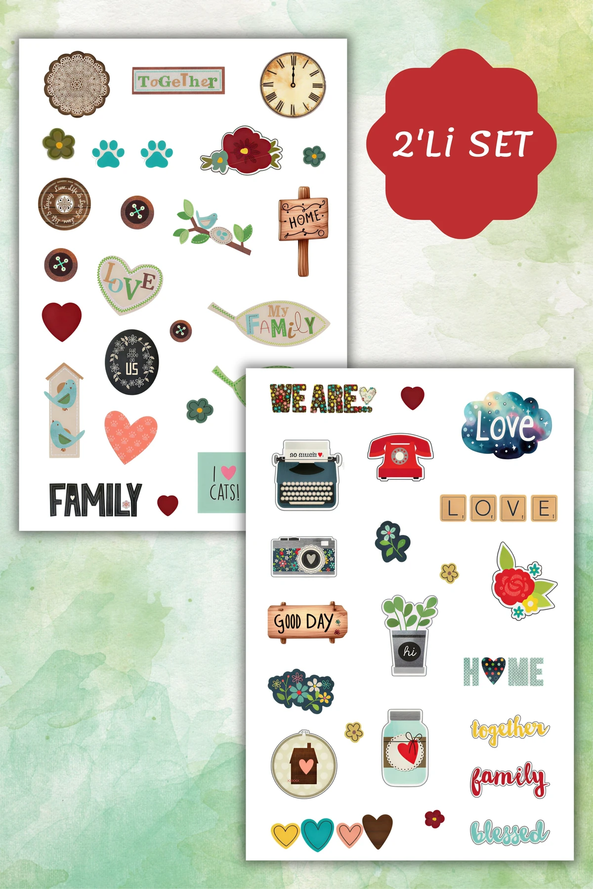 2 Li Şükür,Motto,Motivasyon,Aile Sticker Set/Bullet Journal için Uygun