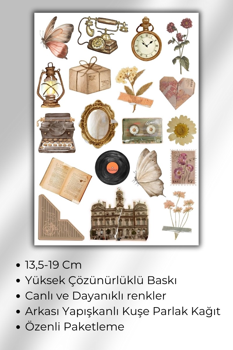 Vintage Temalı Sticker Planner Ajanda Bullet Journal Için Uygun