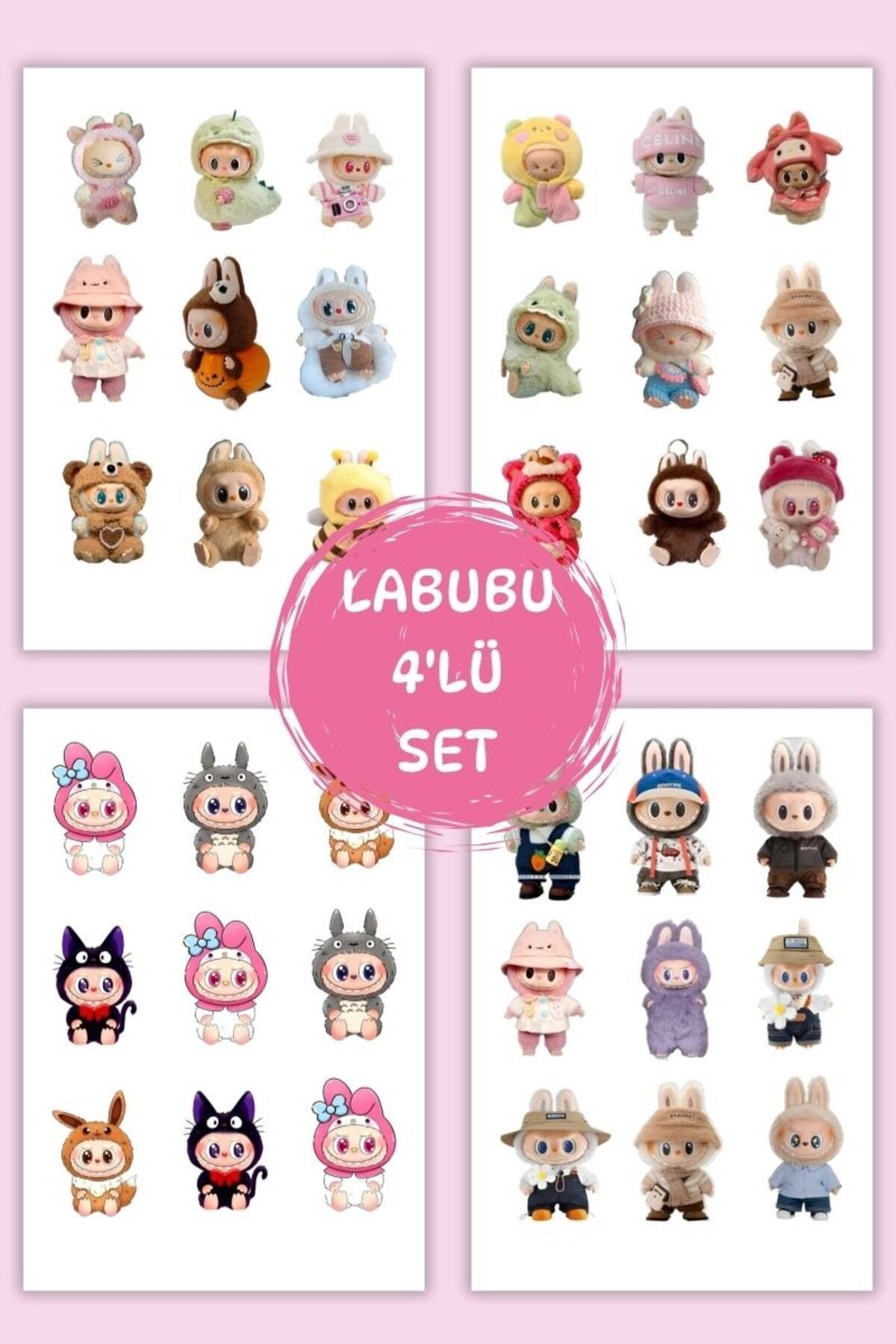 4'Lü Labubu Temalı Sticker Set Ajanda Bullet Journal Için Uygun Set/Laptop/Notebook/Defter/Matara