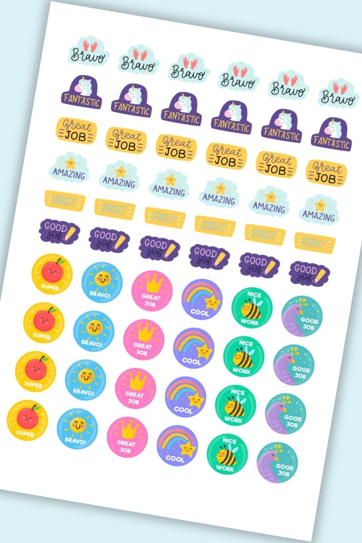 60 Adet Öğretmen Stickerı Motivasyon/ Öğrenci /Ödül / Ödev Stickerı /A4 Boyutu/İngilizce