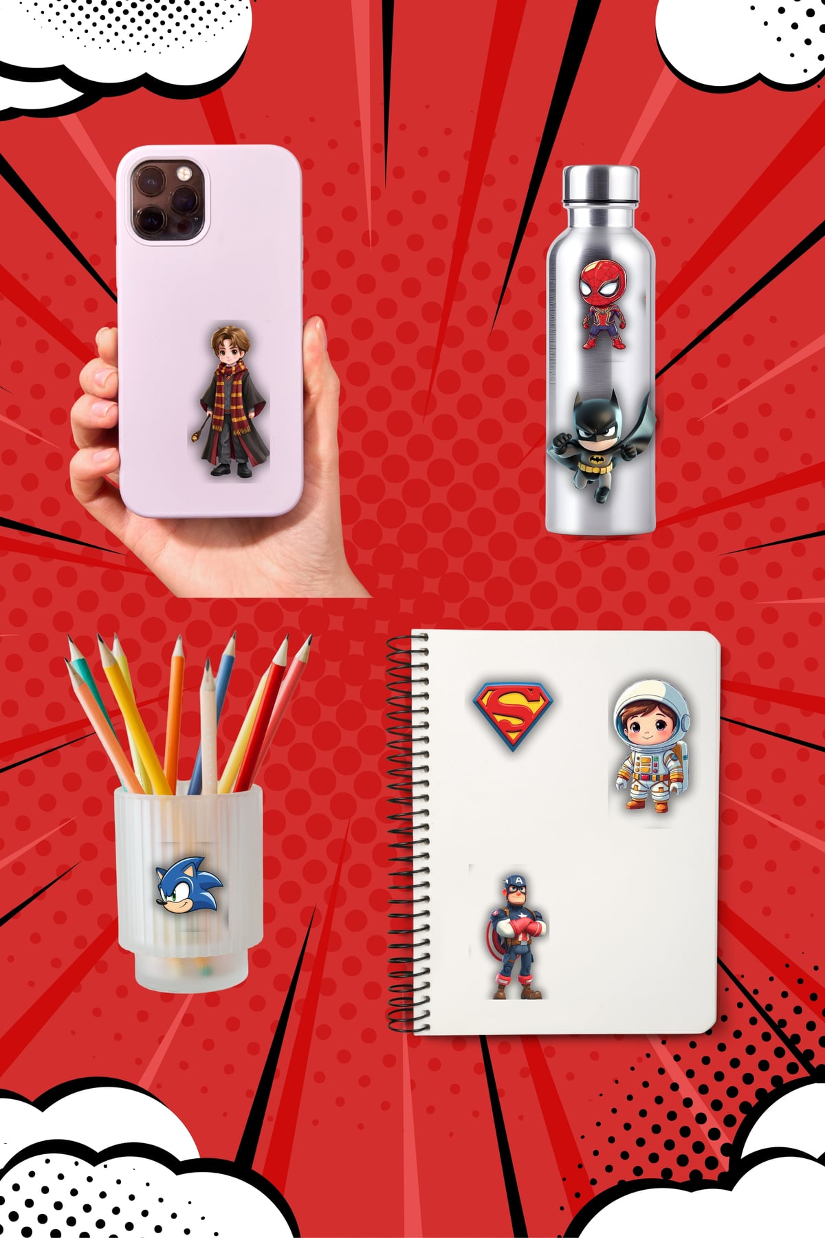 Sevilen Karakterler Erkek Çocukları İçin Sticker-Suya Dayanıklı Etiket