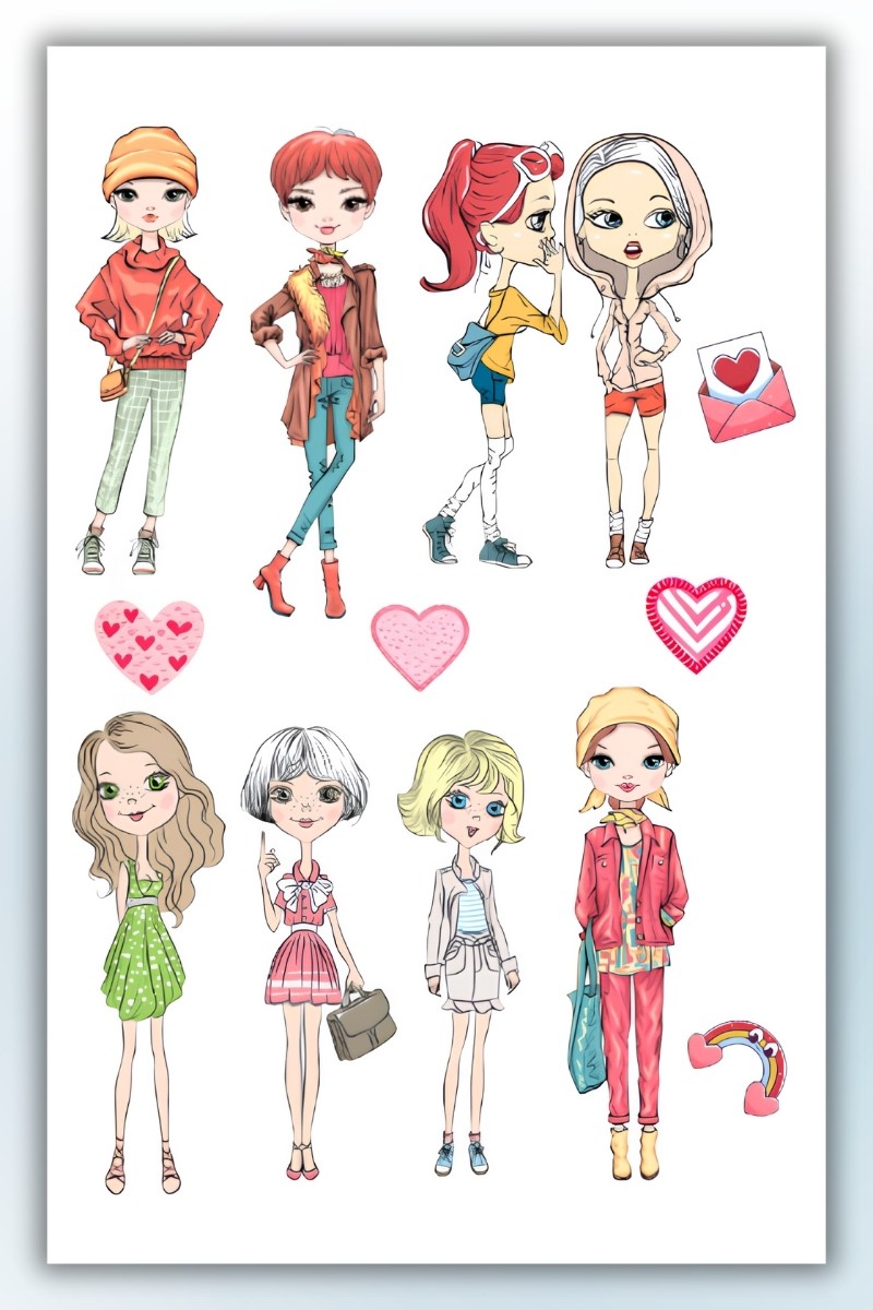 Birikiyedi Genç Kız Temalı 2 lİ Set Sticker Planner Ajanda Bullet Journal İçin Uygun
