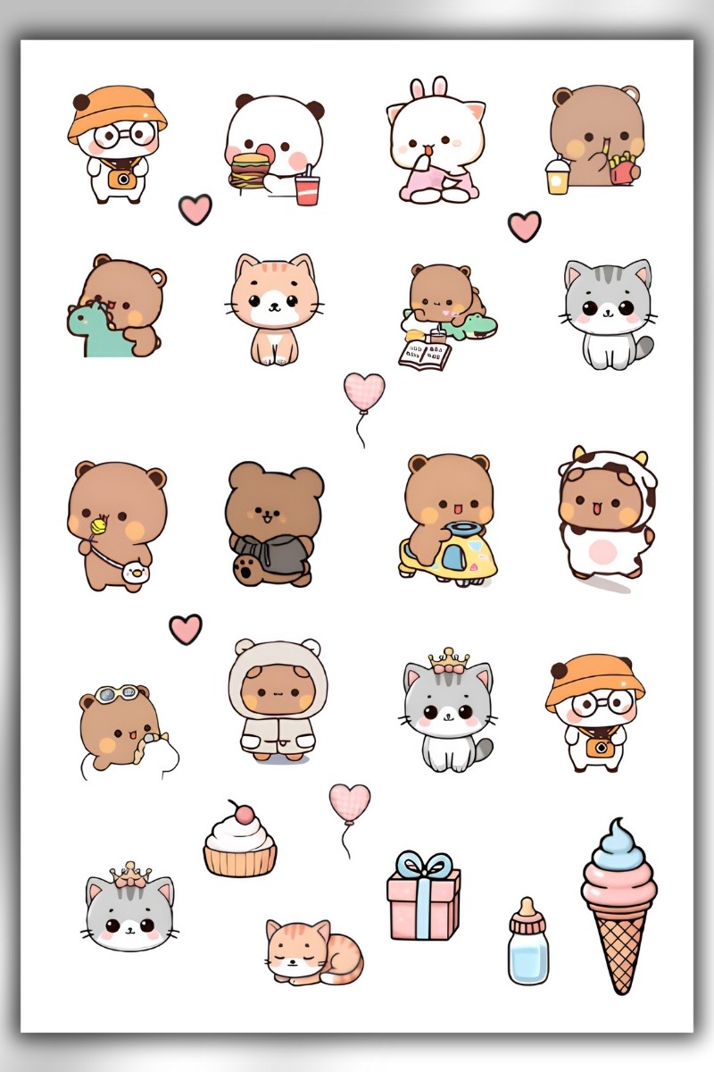 3 Lü Kawaii Sticker Set 40 + Çıkartma - Telefon Laptop Notebook Tablet Defter Matara Stiker Etiket
