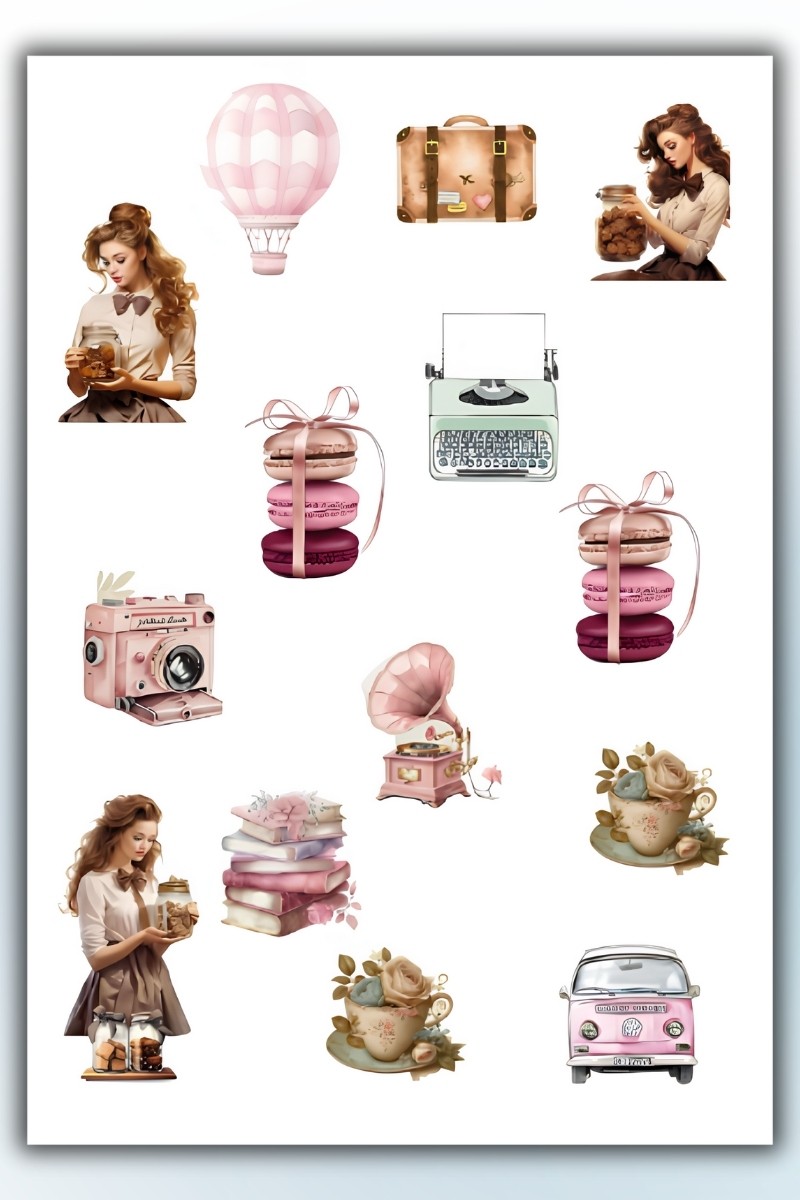 Birikiyedi 3 'Lü Retro Sticker Set Planlayıcı  Planner Ajanda Bullet Journal İçin Uygun Set