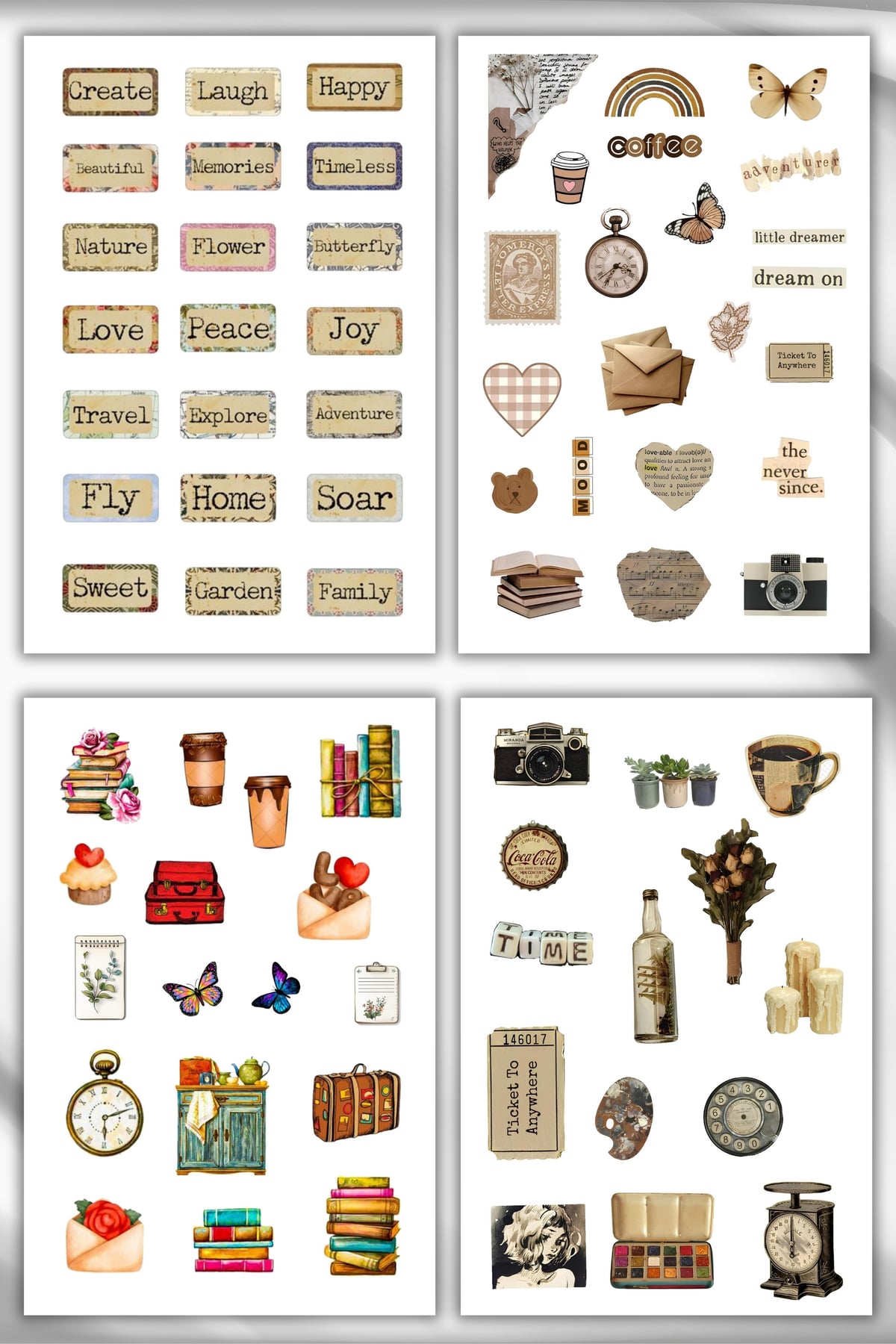 5'li Vintage Sticker Planner Ajanda Bullet Journal Için Uygun Set
