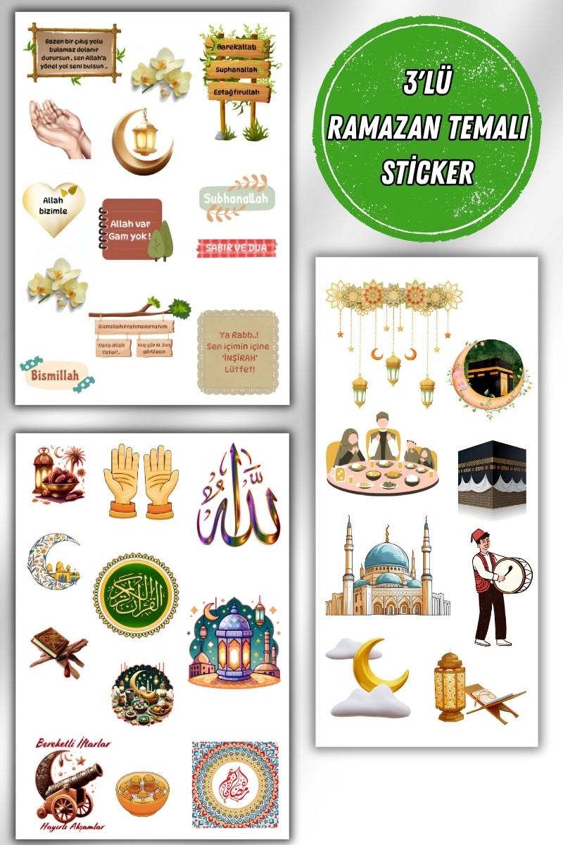 3 Lü Ramazan ve İslami Temalı Sticker Seti / Bullet Journal Scrapbook Kolaj için uygun