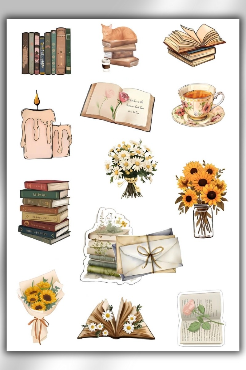 5'Li Vintage Temalı Planner Sticker Set-Çıkartma,Ajanda,Günlük
