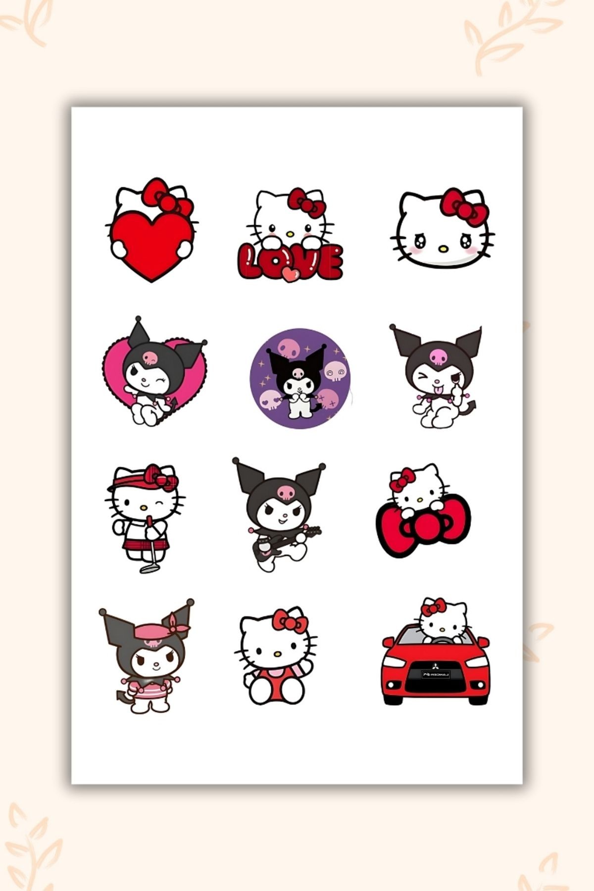 4'Lü Karışık Süper Sticker Seti- Sünger Bob Hello Kitty Ters Yüz Harry Potter Laptop Notebook