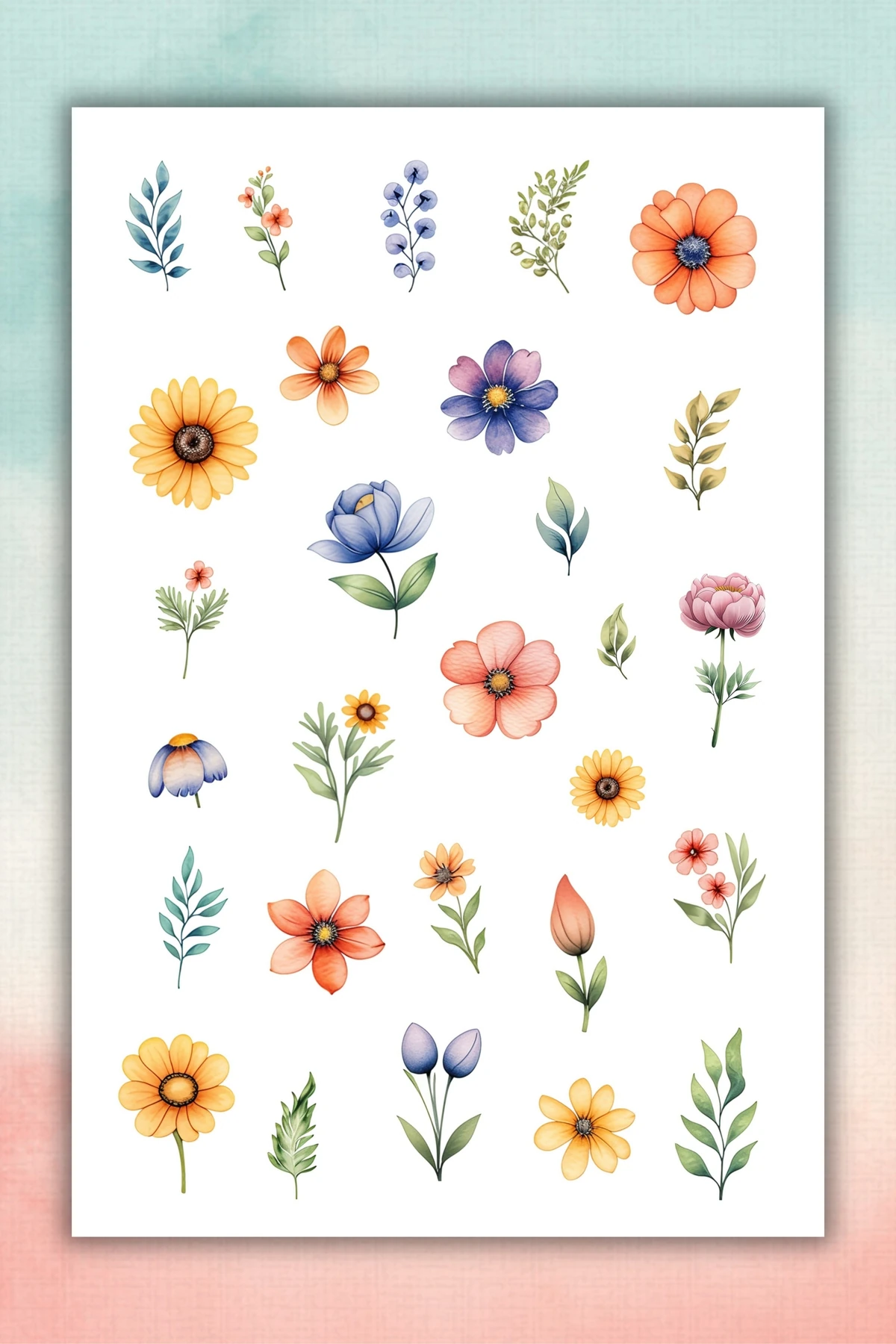 2'Li Soft Çiçek ve Bitki Temalı Sticker Seti / Bullet Journal Scrapbook Kolaj için uygun