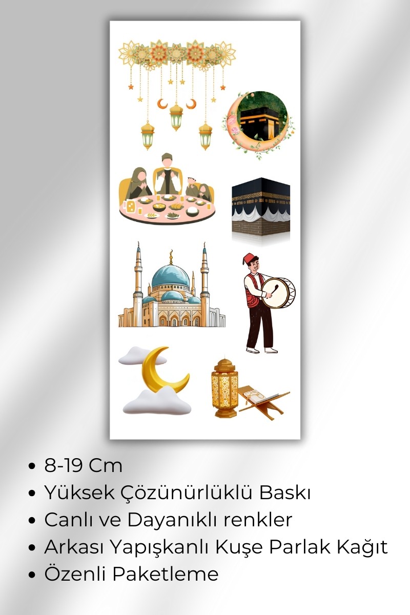 3 Lü Ramazan ve İslami Temalı Sticker Seti / Bullet Journal Scrapbook Kolaj için uygun