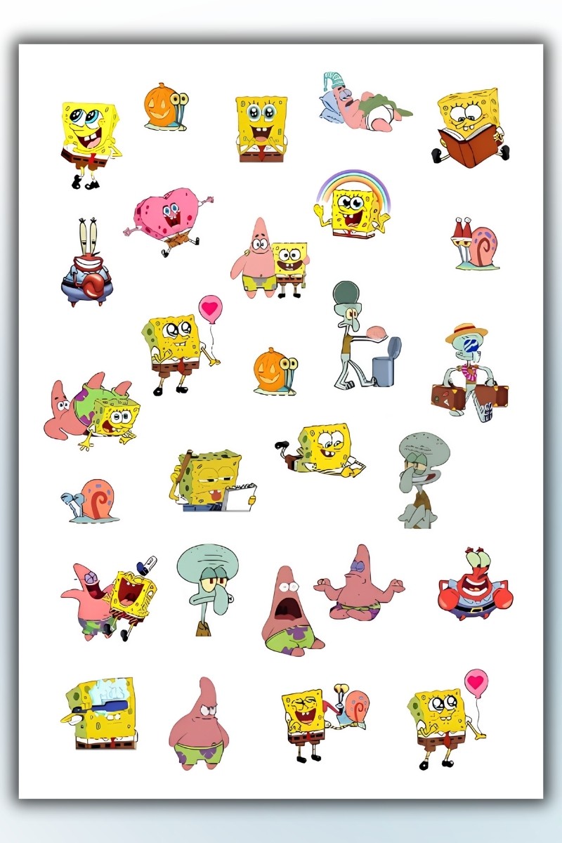 4' Lü Sünger Bob Sticker Set Telefon Laptop Notebook Tablet Defter Matara Stiker Etiket
