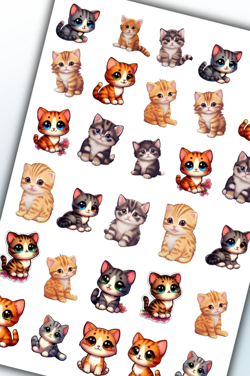 Birikiyedi Sevimli Kedi Temalı Sticker Planner Ajanda Bullet Journal Için Uygun