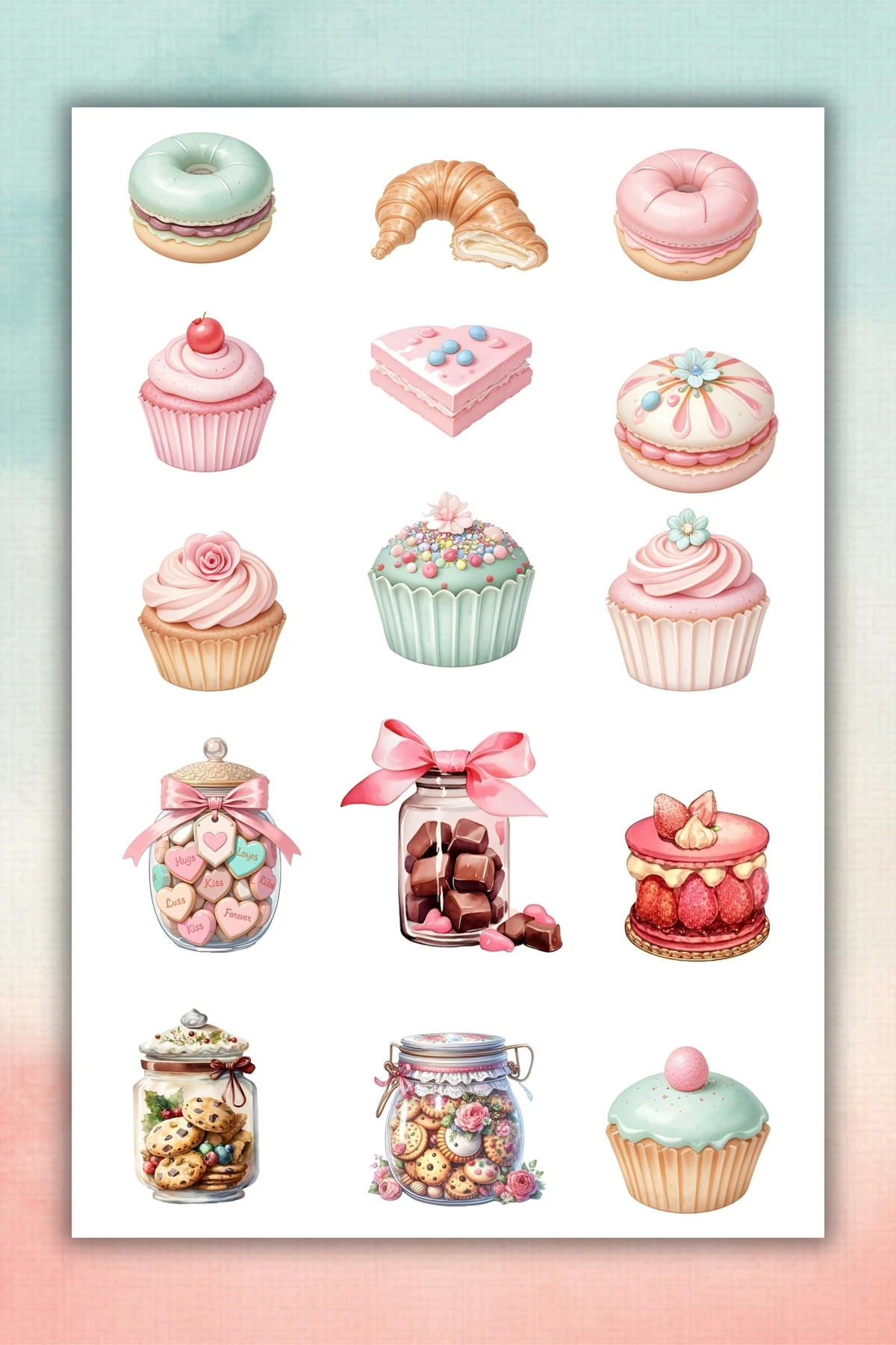 2'Li Enfes Tatlar Temalı Sticker Seti / Bullet Journal Scrapbook Kolaj için uygun