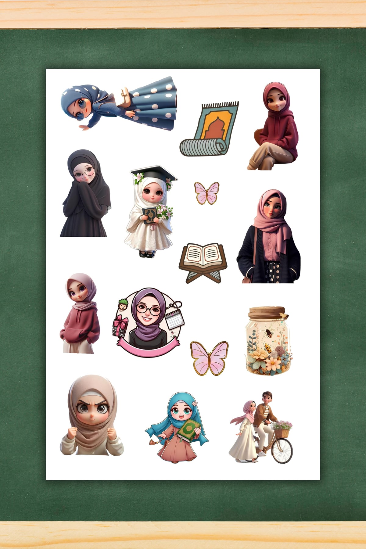 2'li Sevimli Hijab Sticker Seti Planner Ajanda Bullet Journal İçin Uygun Set