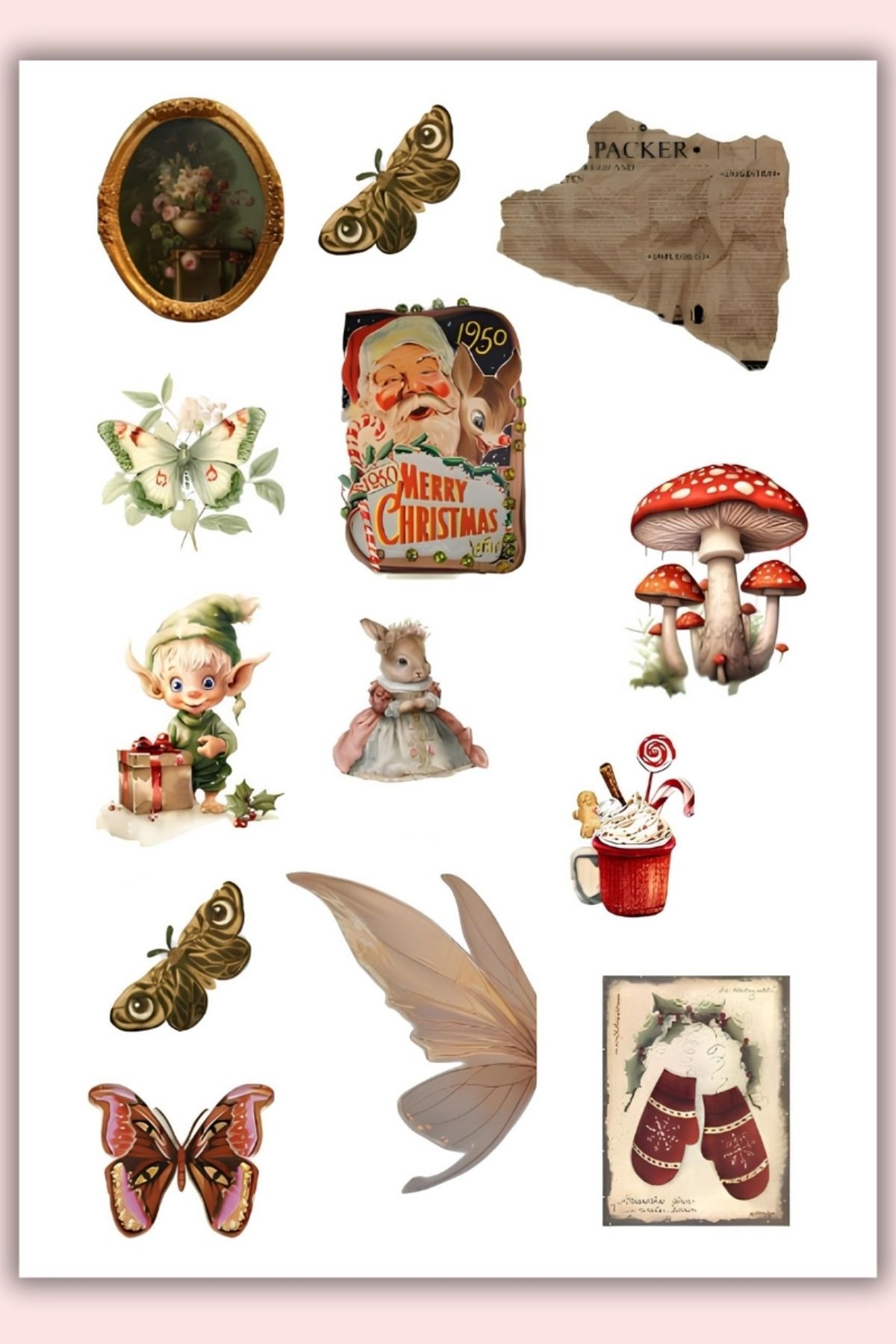Vintage Sticker Planner Ajanda Bullet Journal Için Uygun Set Yılbaşı Merry Christmas