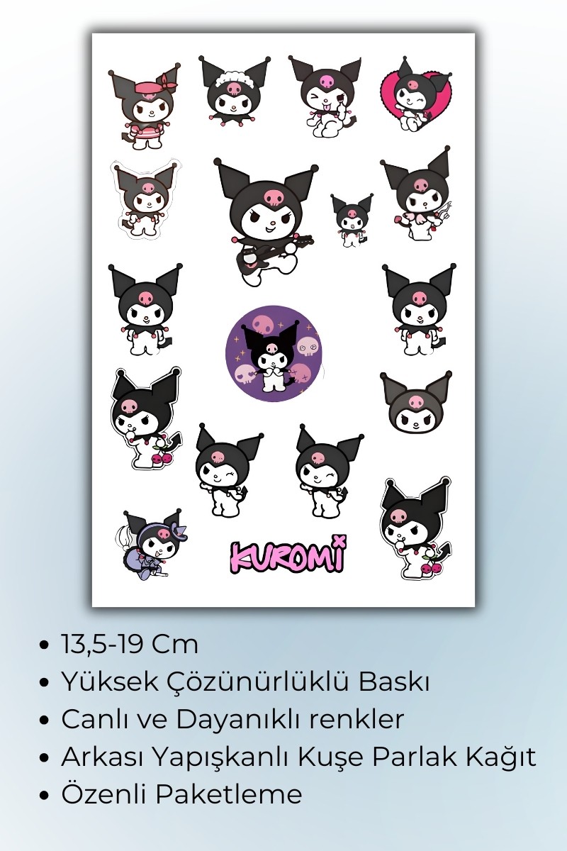 Birikiyedi Kuromi Sanrio Sticker Yaklaşık A5 Ebatı Telefon Laptop Notebook Tablet Defter Matara Stiker Etiket