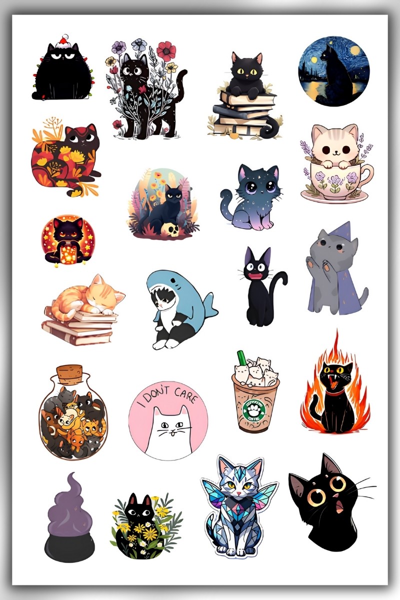 Sevimli Kedi Temalı Sticker Planner Ajanda Bullet Journal Için Uygun