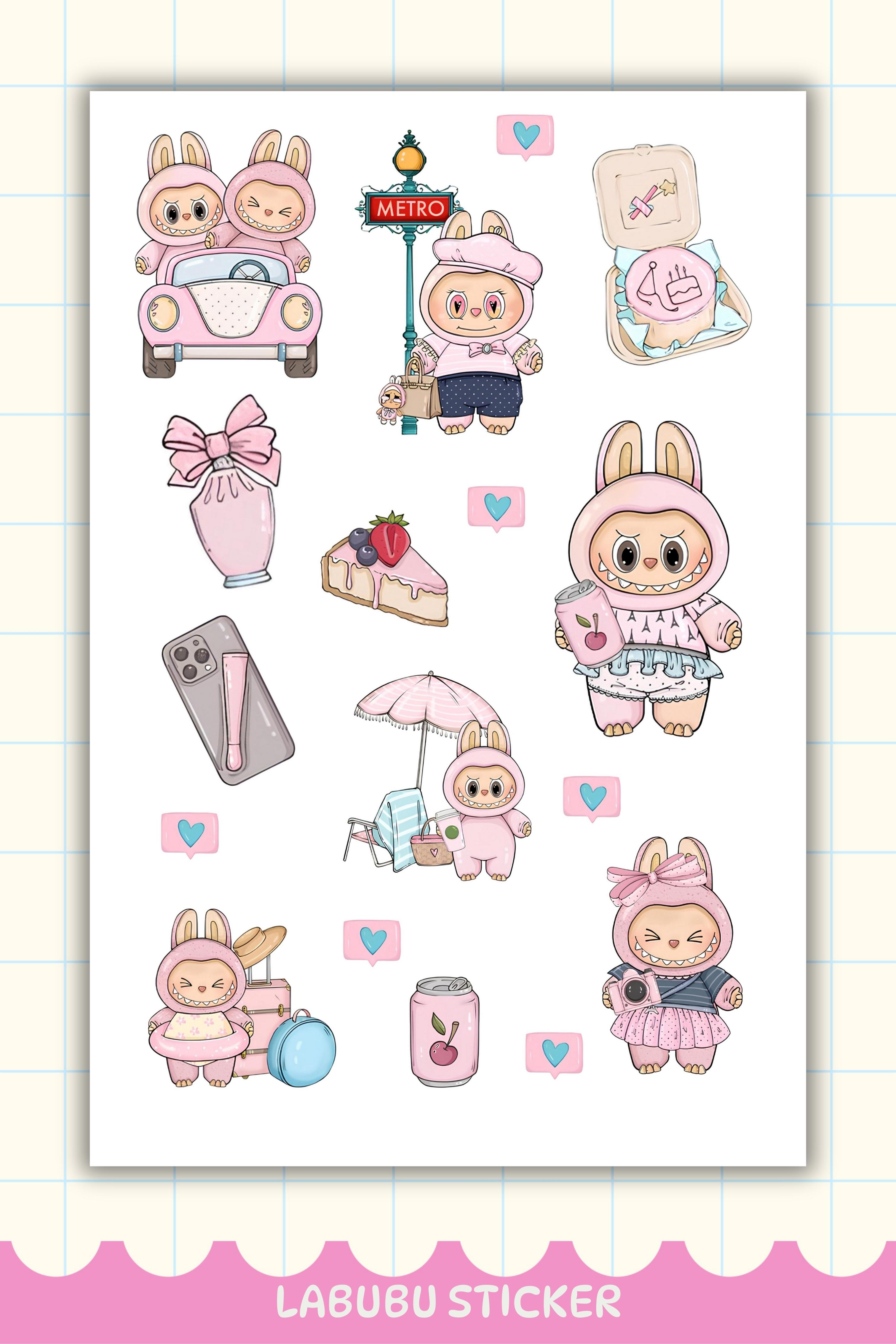 Labubu Sticker /Sevimli Karakter Çıkartma Sayfaları Ajanda, Bullet Journal,Laptop/Matara