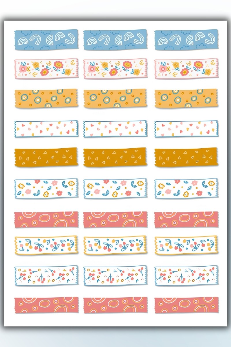 Birikiyedi 4 Lü Washi Sticker Seti / Bullet Journal Scrapbook Kolaj için uygun