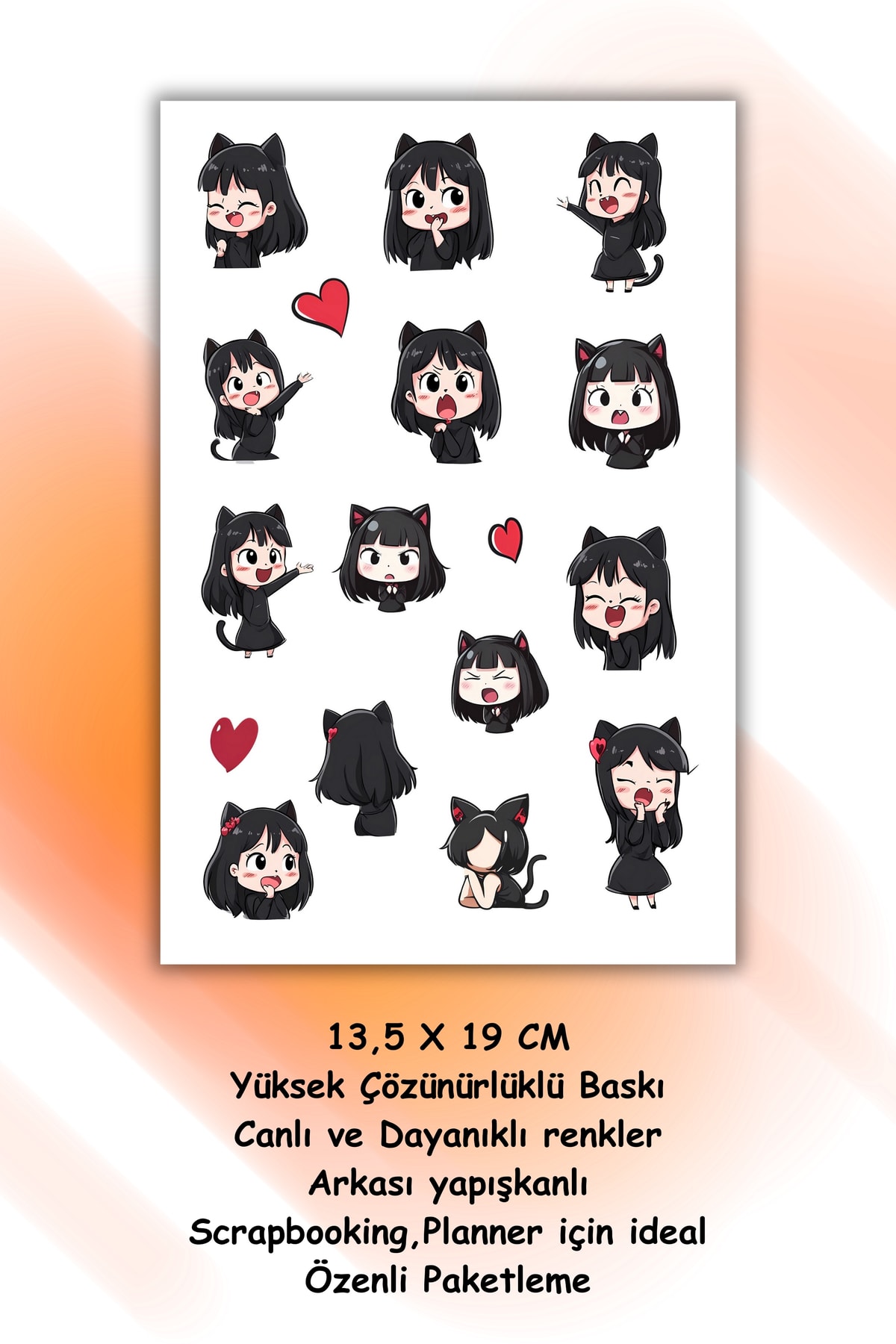 2 Li Kedi Kız Sticker Set /Anime/Laptop/Telefon/Defter/Ajanda/Hediye/Süsleme/Bullet Journal