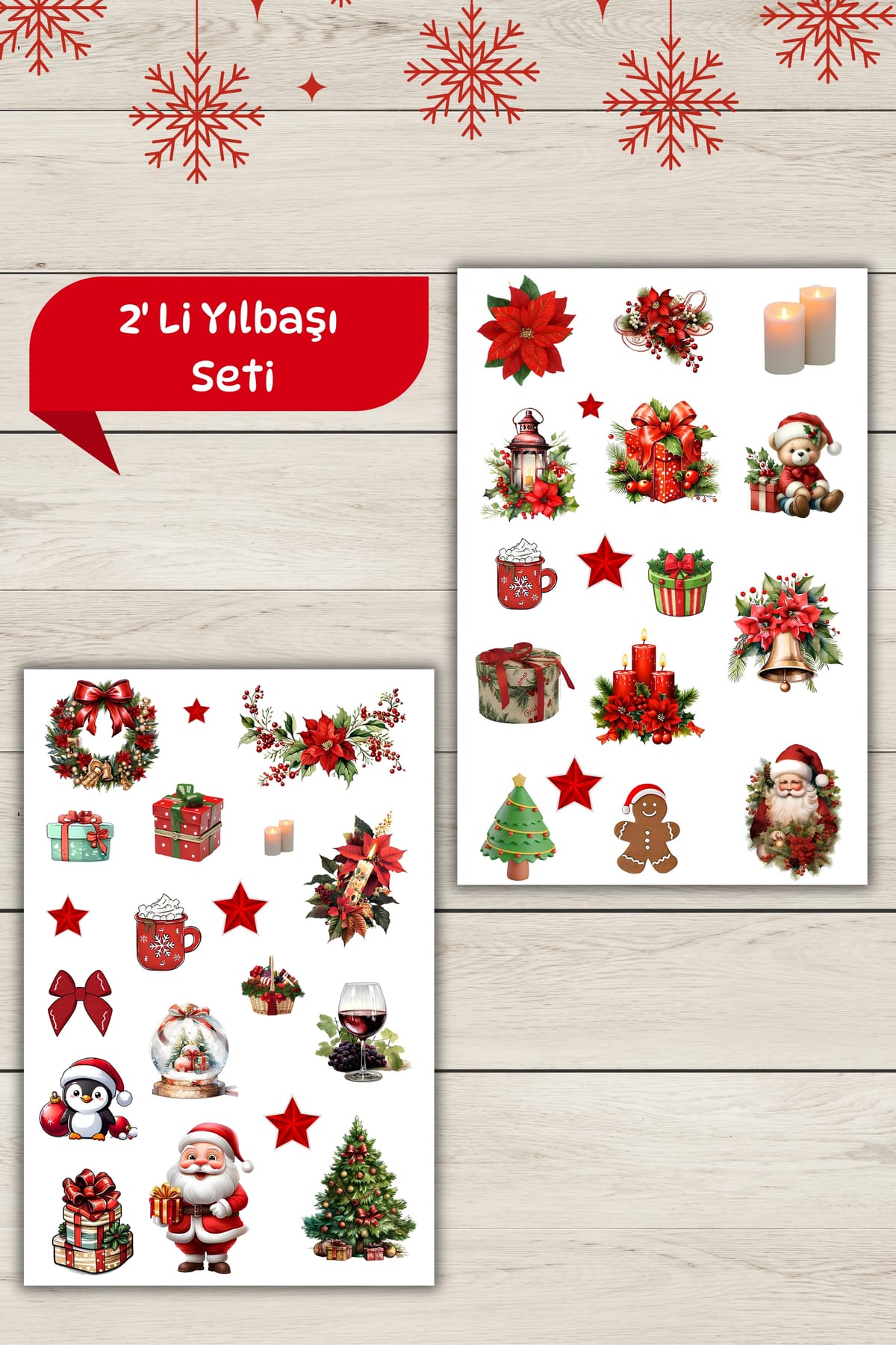 2 'Li Yılbaşı/Yeni Yıl Temalı Sticker-Etiket Bullet Journal/Scrapbook/Ajanda/Defter