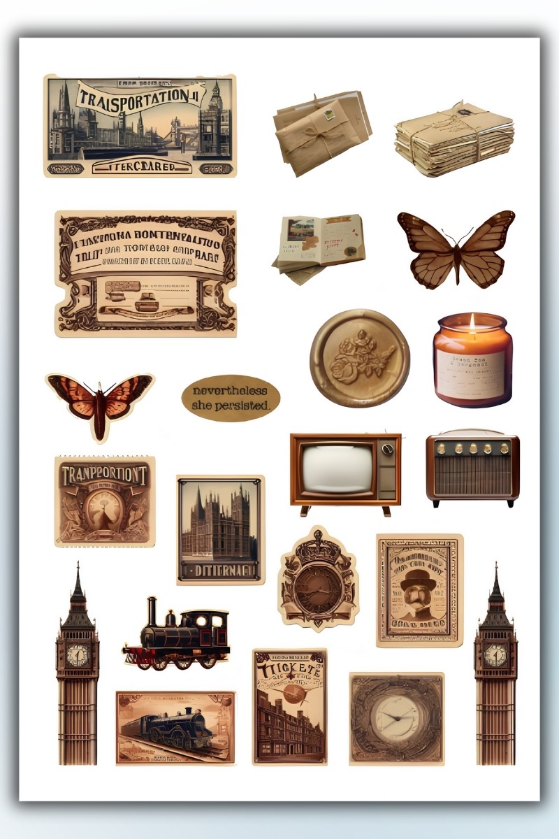 Birikiyedi Vintage Temalı 2'Li Set Sticker Planner Ajanda Bullet Journal Için Uygun