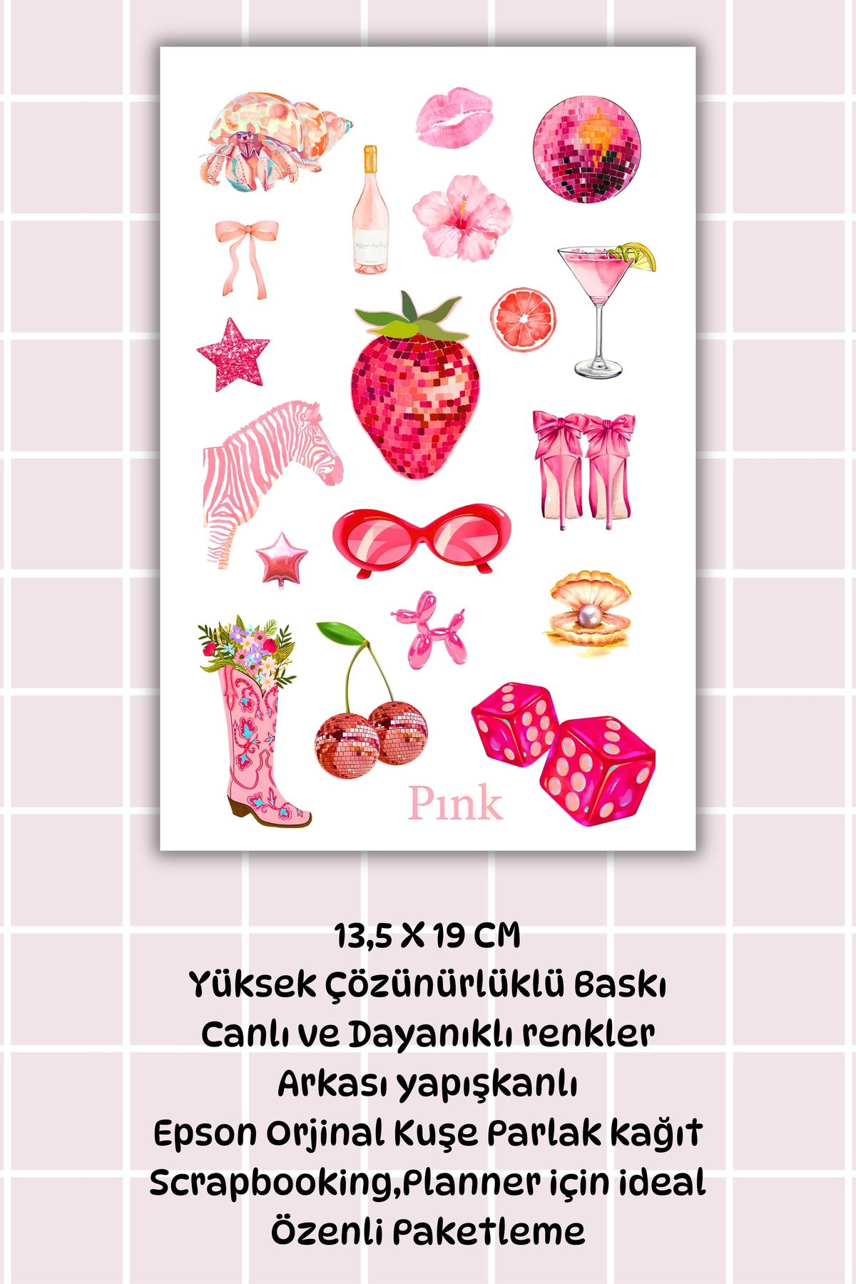 Pink Vsco Laptop Tablet Telefon Ajanda Bullet Journal Motor Sticker - Etiket