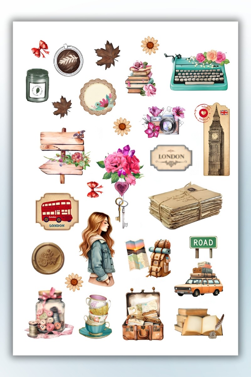 Birikiyedi 4'Lü Vintage Sticker Planner Ajanda Bullet Journal Için Uygun Set