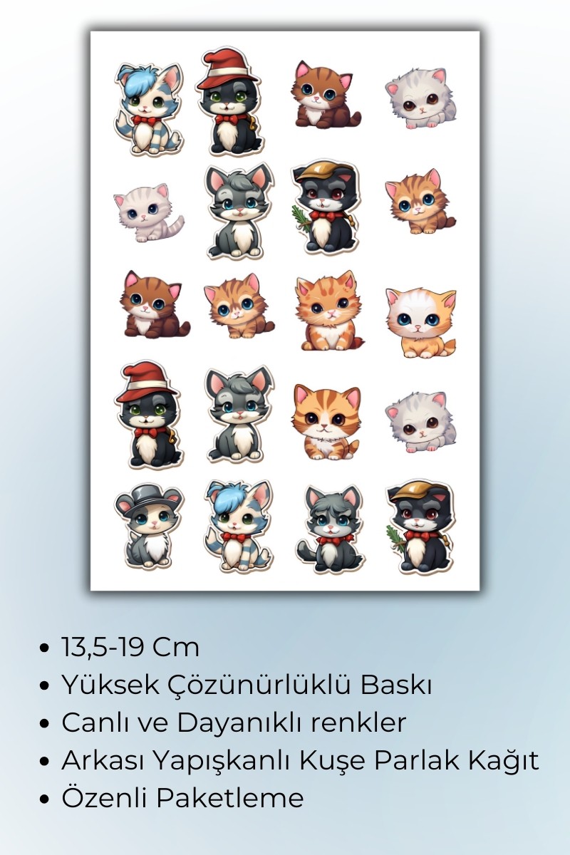 Birikiyedi Sevimli Kedi Temalı 2'Li Set Sticker Planner Ajanda Bullet Journal Için Uygun Set