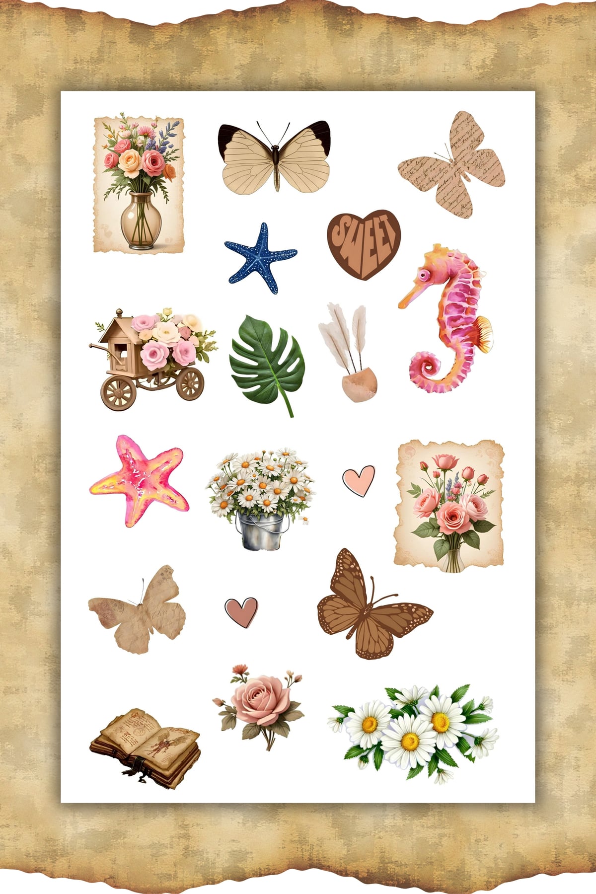 3 'lü Vintage Sticker Planner Ajanda Bullet Journal Için Uygun Set