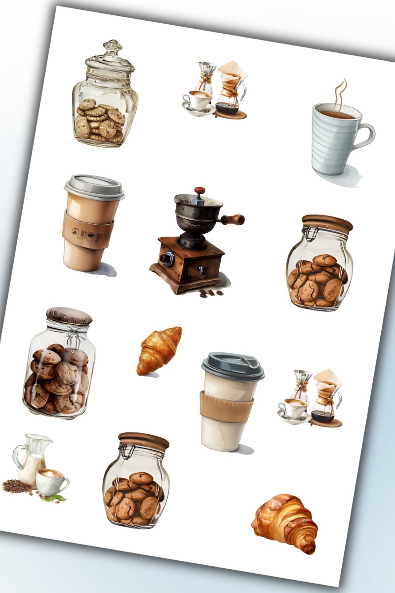 Birikiyedi Kahve Bisküvi Temalı Sticker Planner Ajanda Bullet Journal Için Uygun Etiket