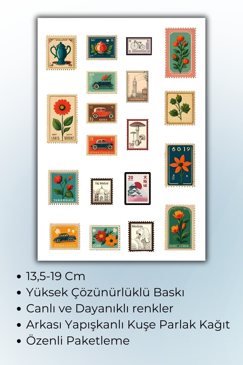 4 'Lü Vintage Pul Sticker Planner Ajanda Bullet Journal İçin Uygun Set
