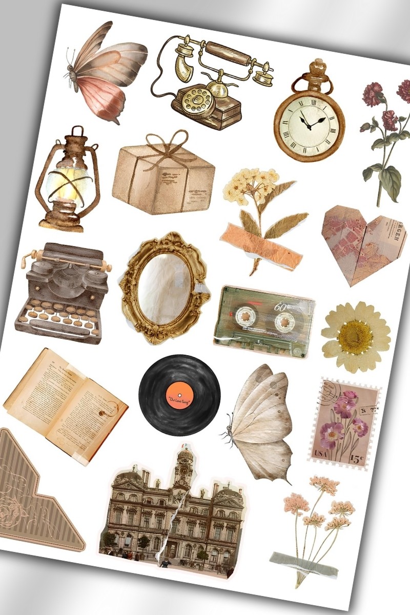 Vintage Temalı Sticker Planner Ajanda Bullet Journal Için Uygun