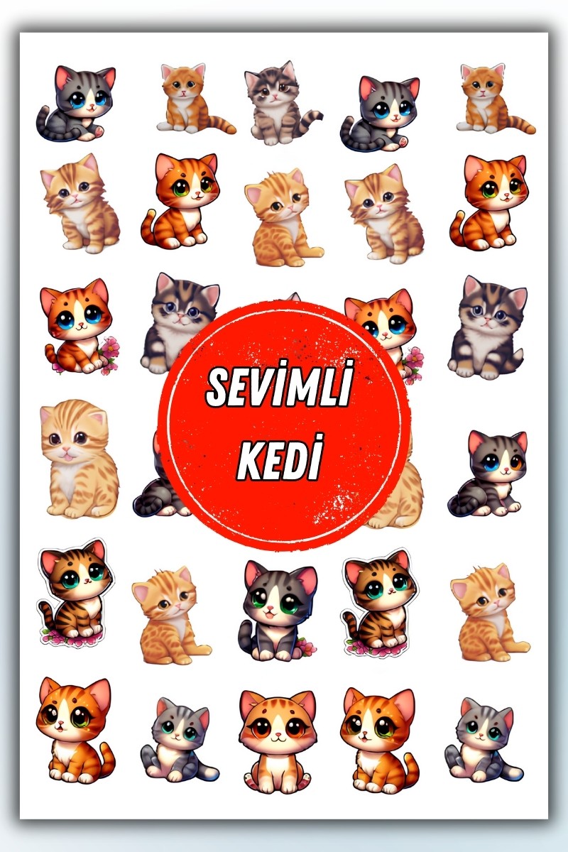 Birikiyedi Sevimli Kedi Temalı Sticker Planner Ajanda Bullet Journal Için Uygun